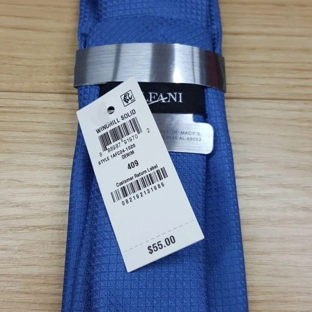 ALFANI Mens Neck Tie Solid Blue Slim Textured Micro Geo Pointed